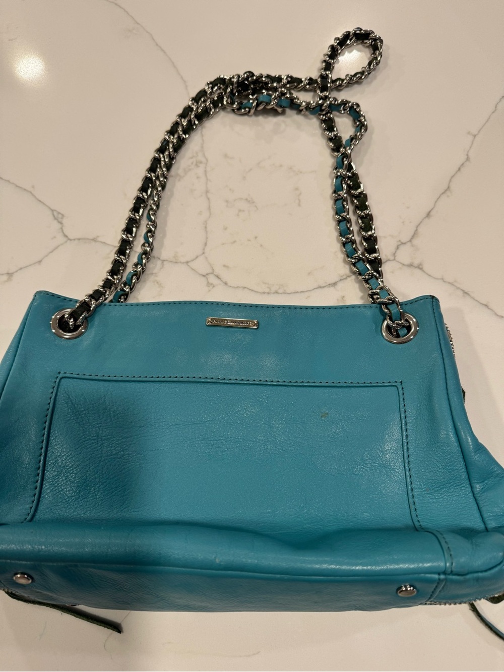 Rebecca Minkoff Turquoise Leather Shoulder Bag with Chain Straps